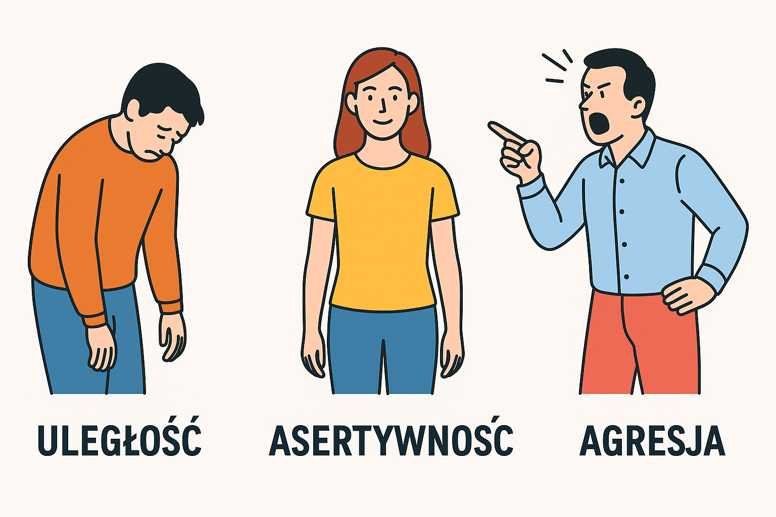 por&oacute;wnanie uległości z asertywnością i agresją