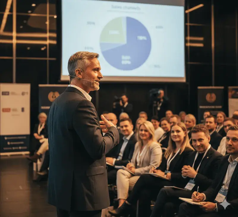 Prelegent ze sztuką wystąpień publicznych